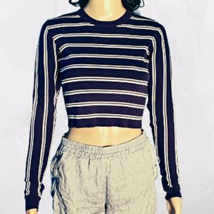 Missguided Striped Long Sleeve Crop Top- Sz 4